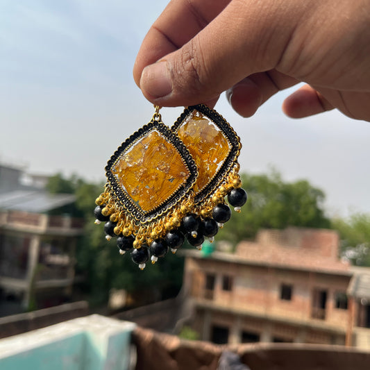 Sunflower Golden jhumka with black beads