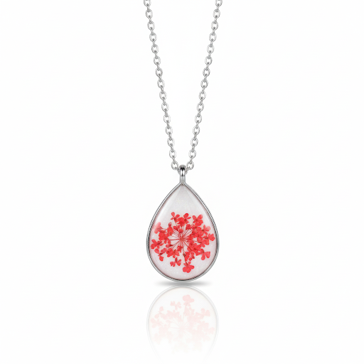 Tear Drop Red Flower Pendant for Women – Anti-Tarnish Necklace,Unique Anniversary & Birthday Present