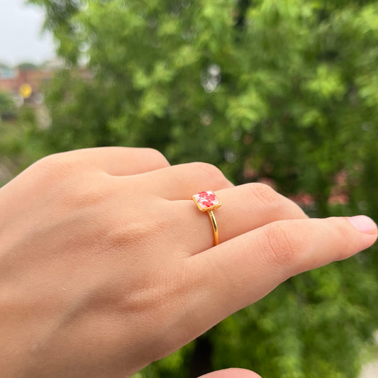 Real flower Anti-tarnish Square Adjustable Ring - Customizable