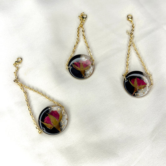 Handmade Real Rose Resin Anti-Tarnish Bracelet – Gold Chain Adjustable Jewelry