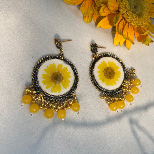 Yellow Daisy Jhumka Earrings – Handmade Real Flower Resin Floral Earrings | Jeveleir