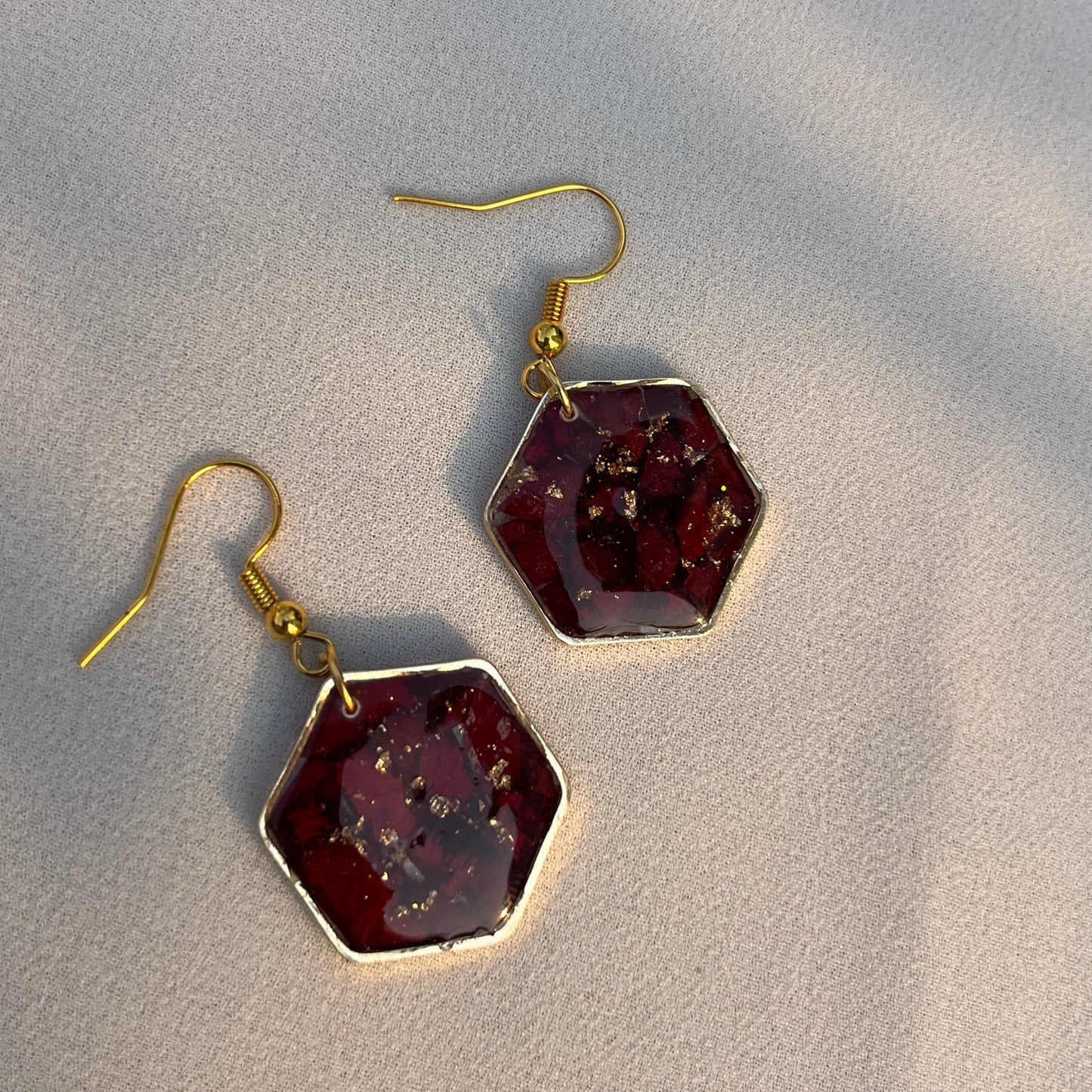 Real Rose Hexagon Resin Earrings – Handmade Floral Jewelry | Jeveleir