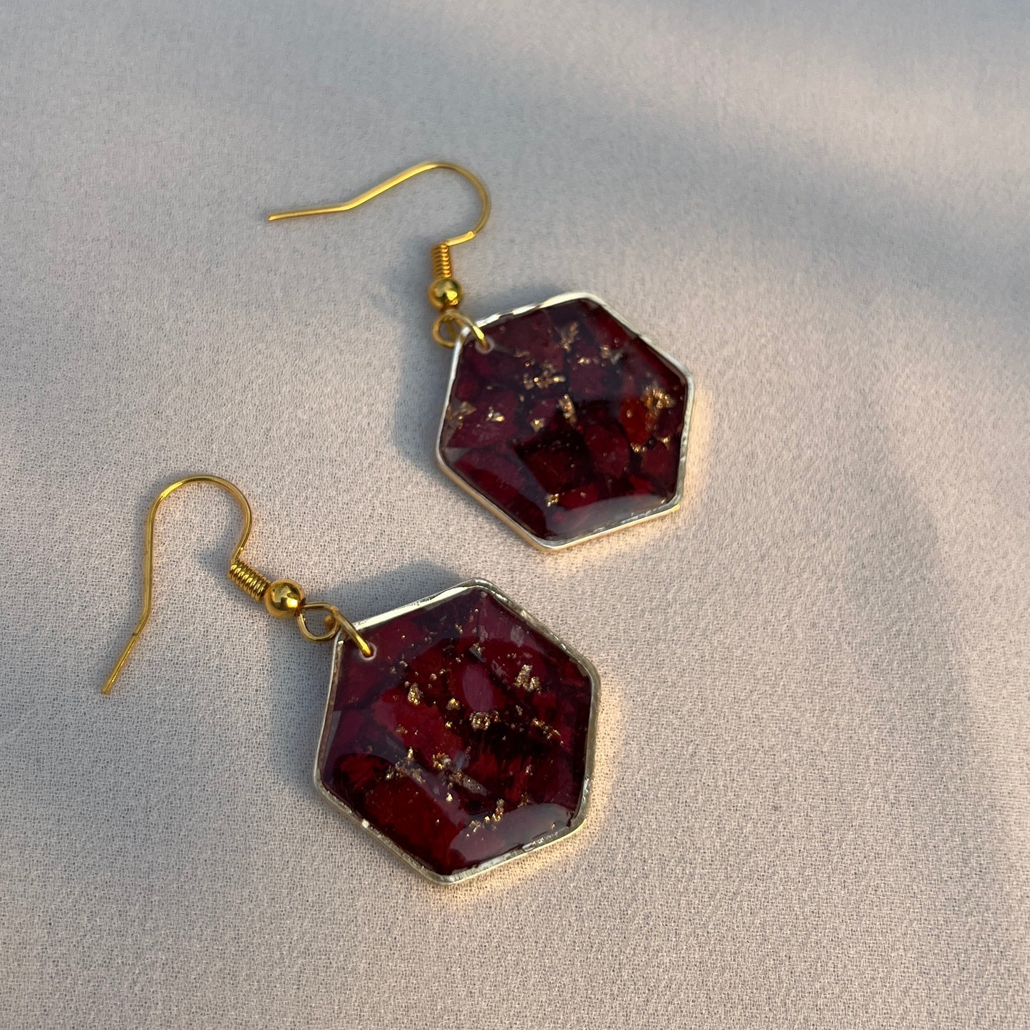Real Rose Hexagon Resin Earrings – Handmade Floral Jewelry | Jeveleir
