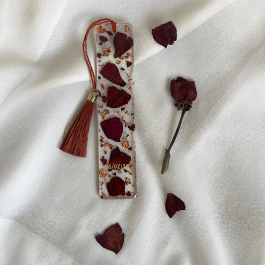 Custom Rose Petal Resin Bookmark  – Handmade Floral Gift For Her