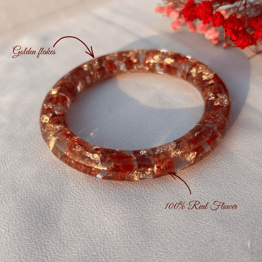 Real Red Flower Resin Bangle (Single) – Handmade & Preserved Forever