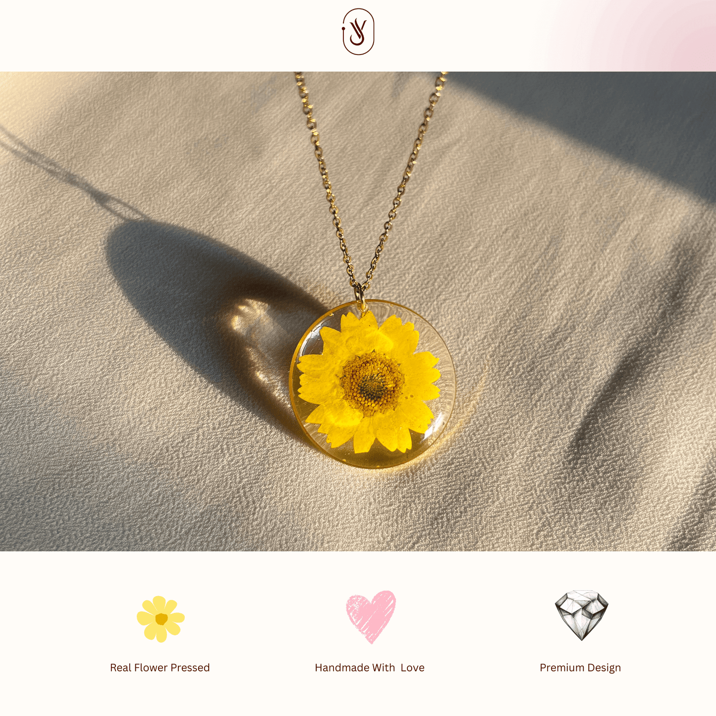 Real Yellow Daisy Necklace Handmade Resin Pendant | Anti-Tarnish Chain