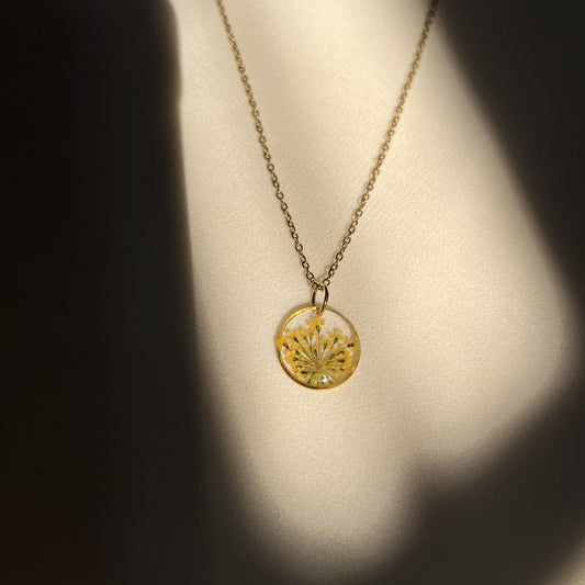 Minimalist Yellow Real Flower Anti-Tarnish Pendant- Customizable Gift for Her