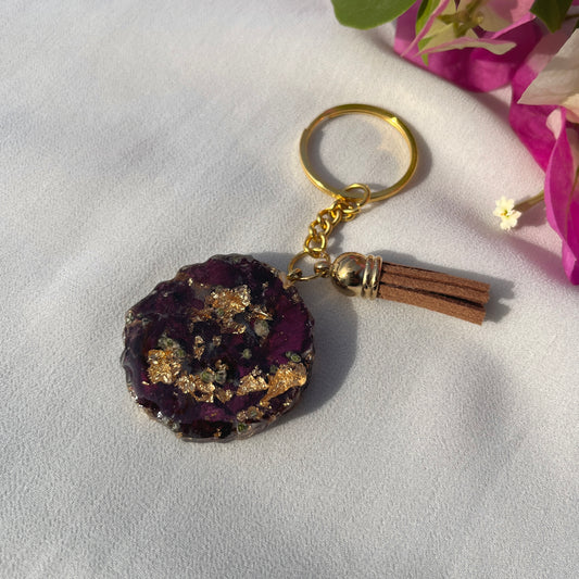 Real Rose round keychain