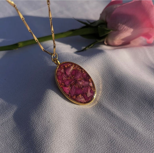 Real Pink Flower Resin Anti-Tarnish Necklace | Handmade Geometric Jewelr