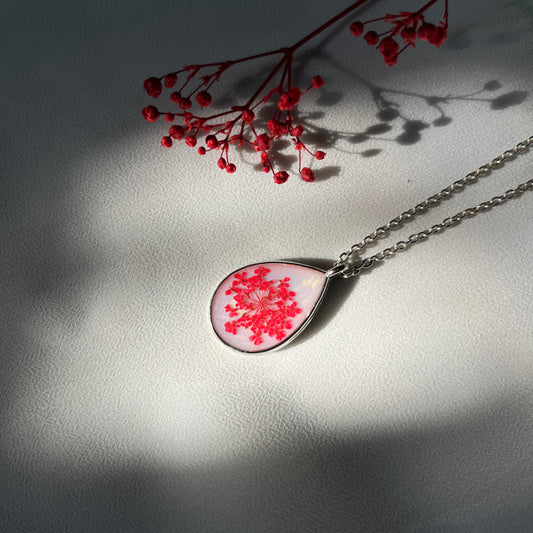 Tear Drop Red Flower Pendant for Women – Anti-Tarnish Necklace,Unique Anniversary & Birthday Present