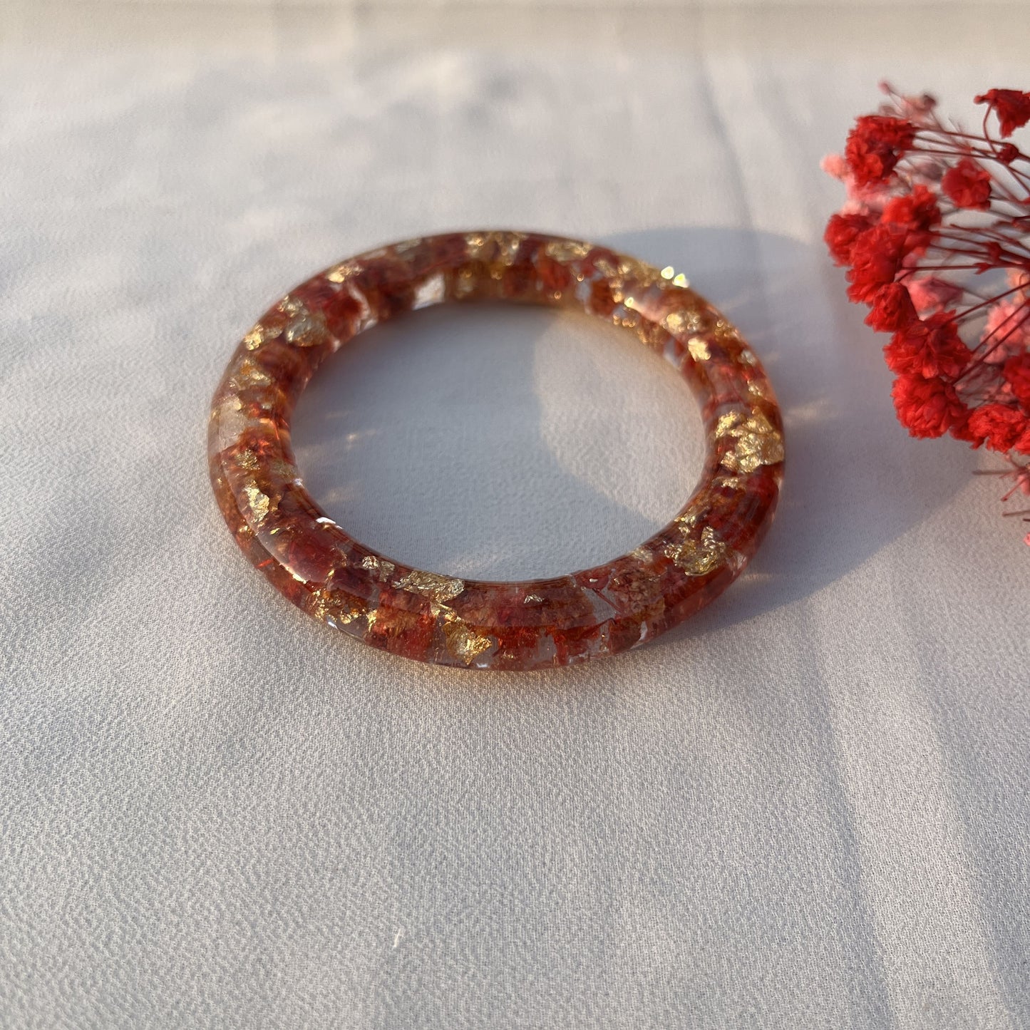 Real Red Flower Resin Bangle (Single) – Handmade & Preserved Forever
