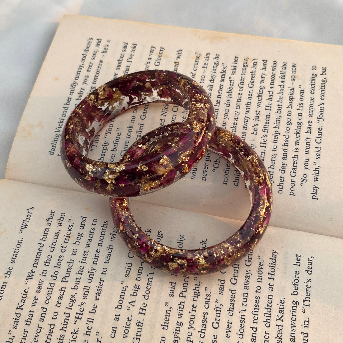 Handmade Real Rose Thick Resin Kada for Women | Preserved Flower Bangle | Gold Flake Bracelet | Pair of 2