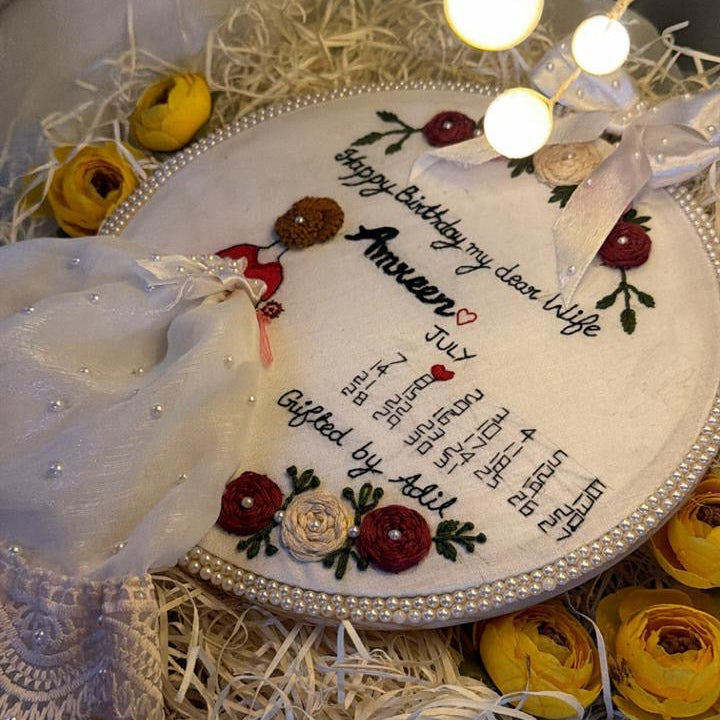 Customized Embroidery Hoop Art | Personalized Birthday & Anniversary Gift | Handmade Embroidered Name & Date Frame