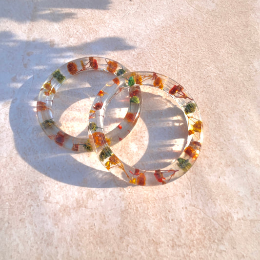 Handmade Colorful Flower Resin Bangles – Mixed Dried Blooms