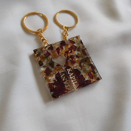 Couple Rose Name Keychain Set – Customizable