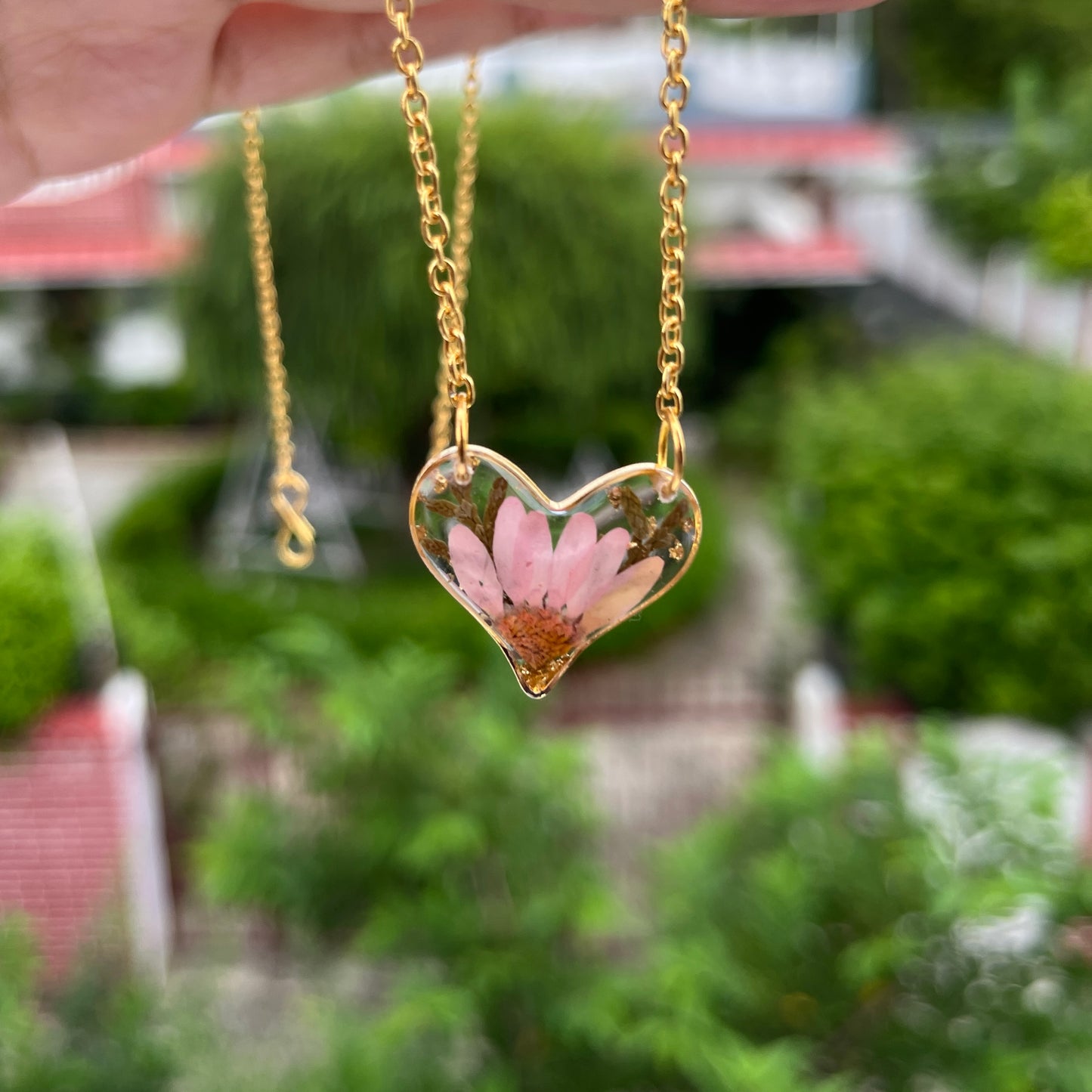 Minimalist Heart Real Flower Anti-Tarnish Pendant- Customizable Gift for Her