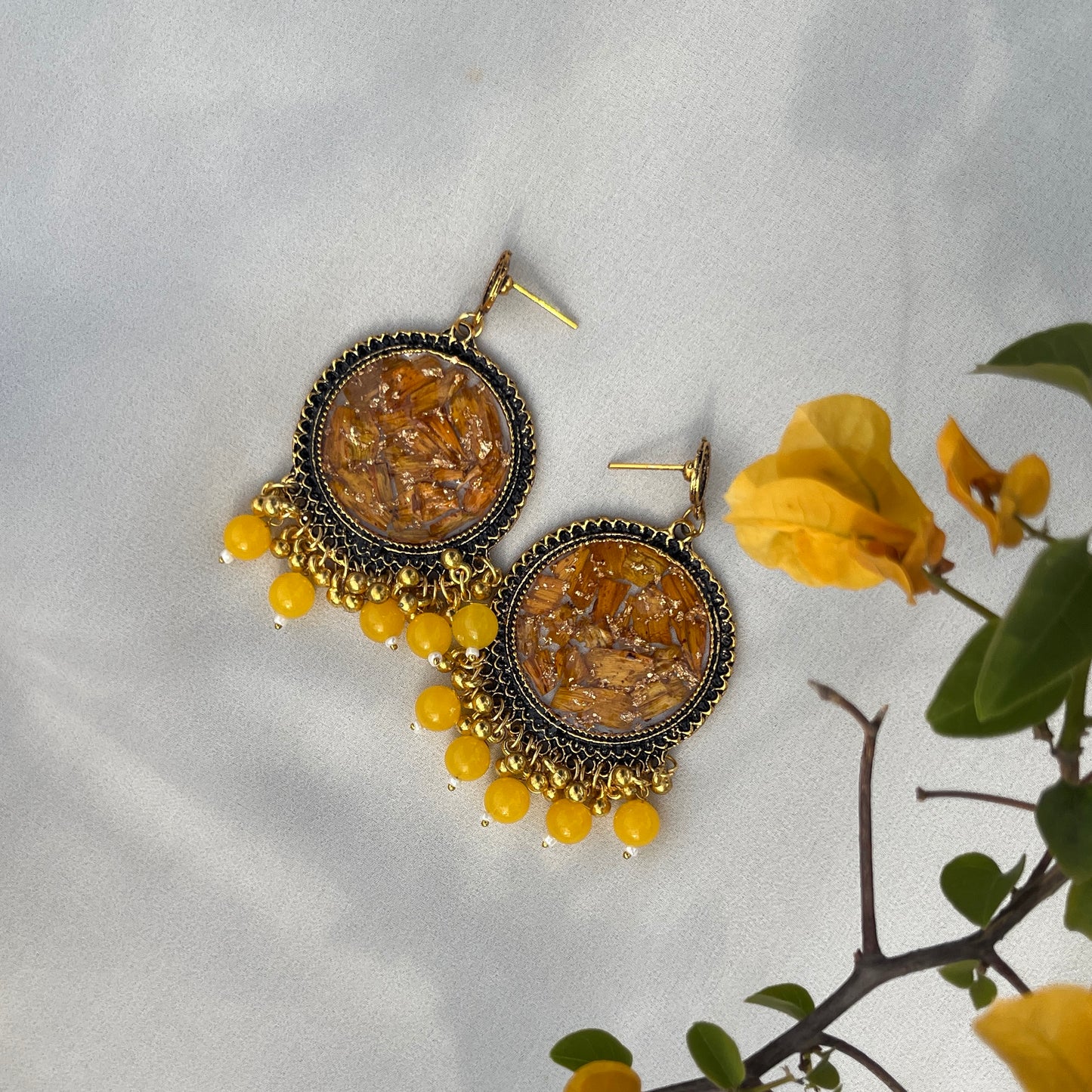 Sunflower Yellow Jhumka Earrings with Pearls | Handmade Floral Jewelry – Jeveleir