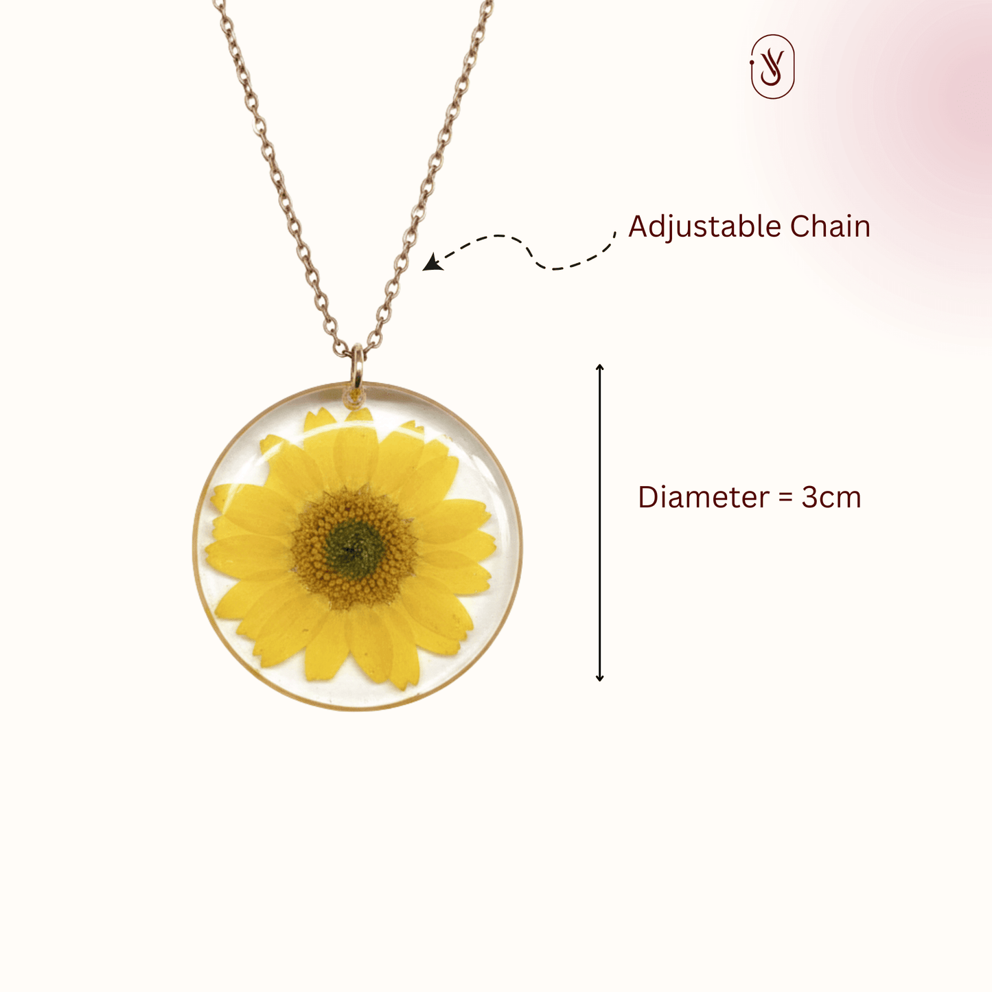 Real Yellow Daisy Necklace Handmade Resin Pendant | Anti-Tarnish Chain