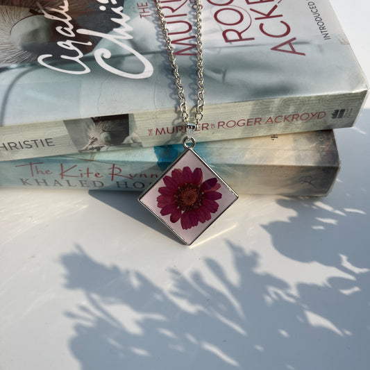 Handmade Real Flower Square Resin Pendant – Nature Necklace