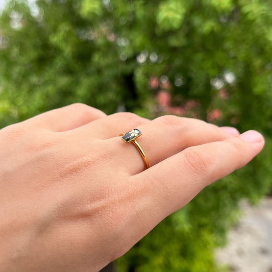 Real flower Anti-tarnish Rectangular Adjustable Ring - Customizable