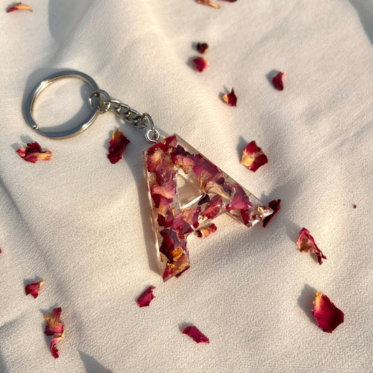 Real Rose Initial Name Keychain - Customise Gift For Her