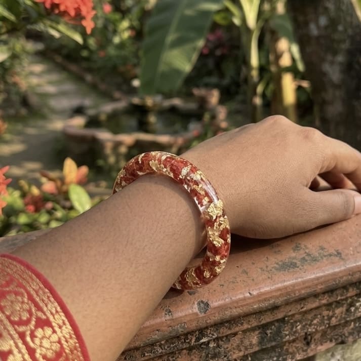 Real Red Flower Resin Bangle (Single) – Handmade & Preserved Forever