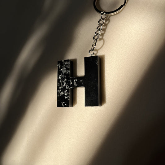 Black Initial Name Keychain White Sparkling