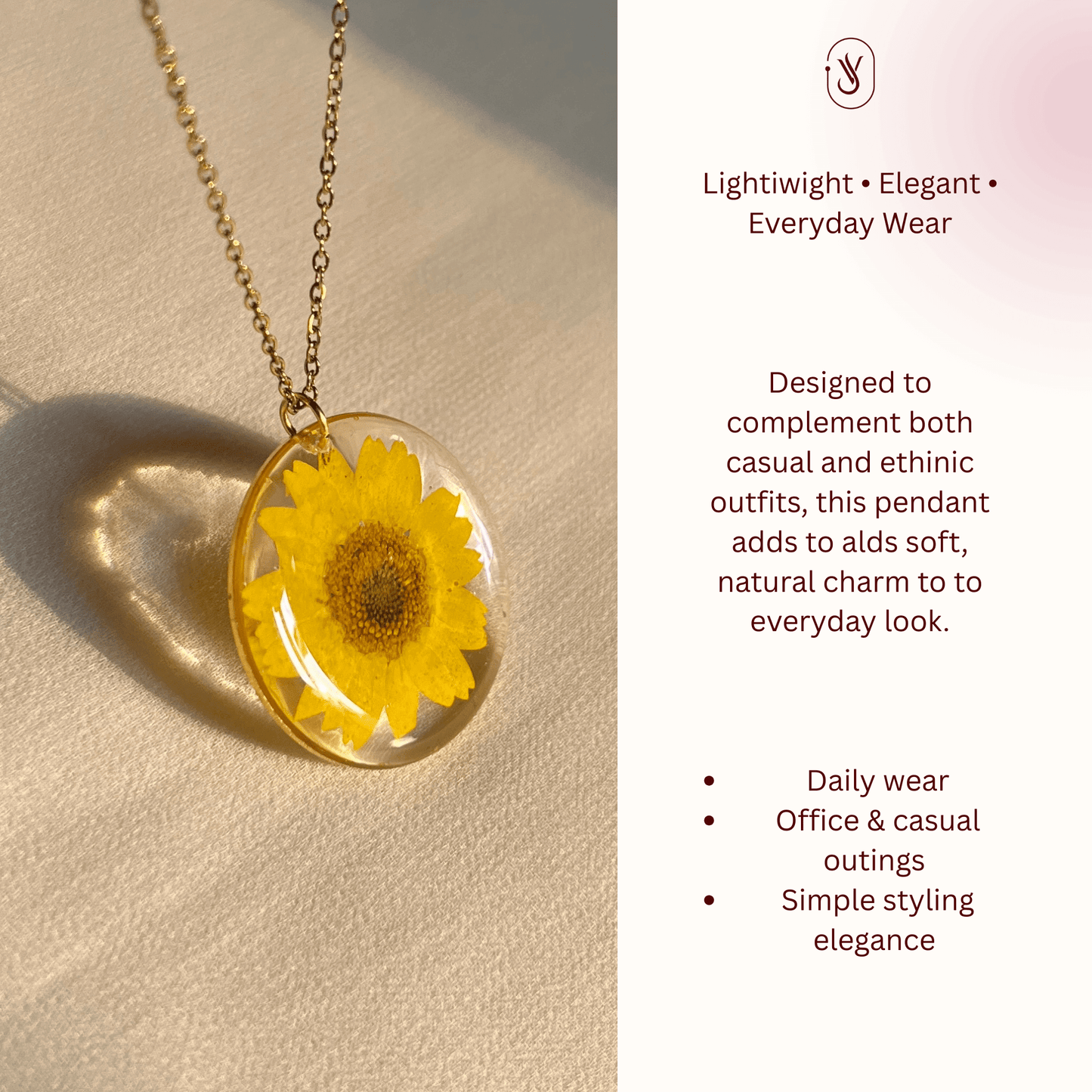 Real Yellow Daisy Necklace Handmade Resin Pendant | Anti-Tarnish Chain