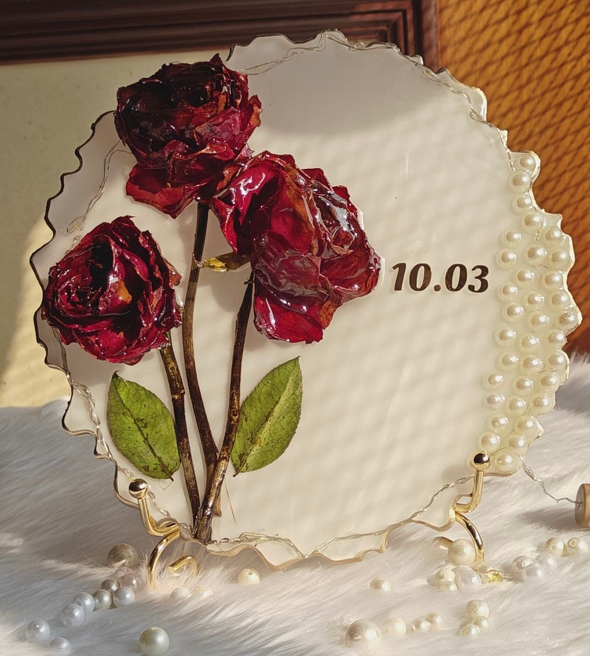 Personalized 8 Inch Resin Wedding Plate with Stand | Preserve Your Flowers Forever | Custom Nikah & Couple Name Keepsake