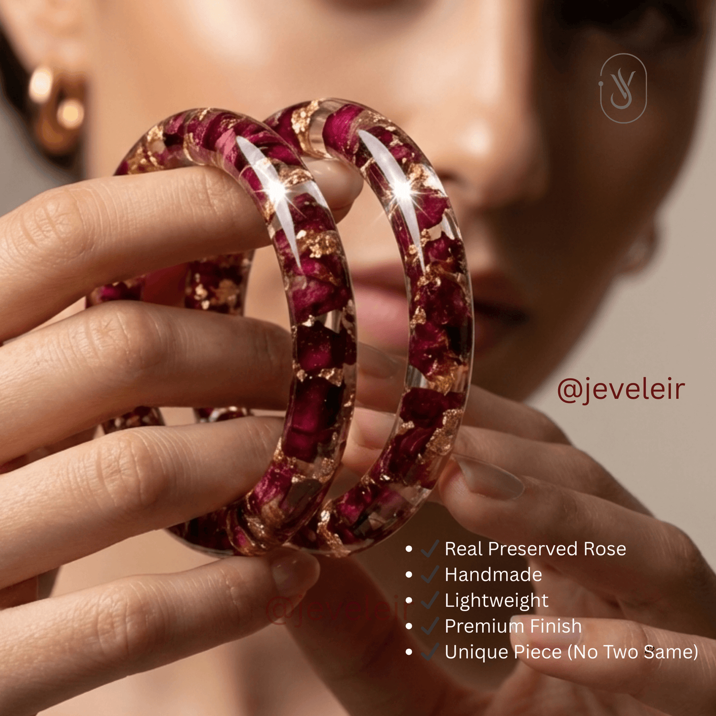 Handmade Real Rose Bangles – Customisable Pair of 2 | Unique Gift for Women