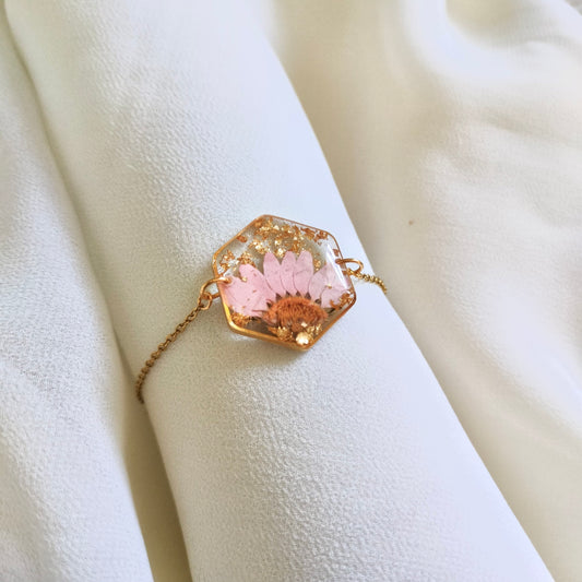 Pink Daisy Anti-Tarnish Bracelet - Customisable