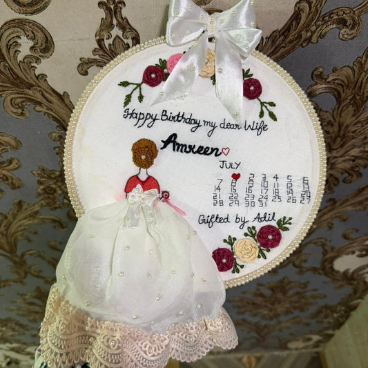 Customized Embroidery Hoop Art | Personalized Birthday & Anniversary Gift | Handmade Embroidered Name & Date Frame