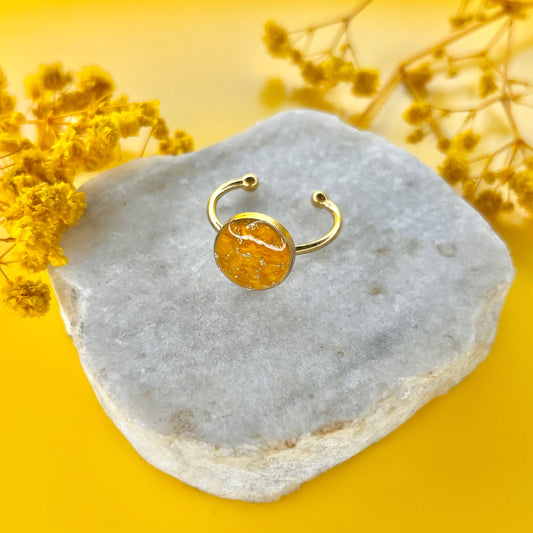 Real Sunflower Resin Adjustable Ring – Yellow Bloom | Handmade Jewelry