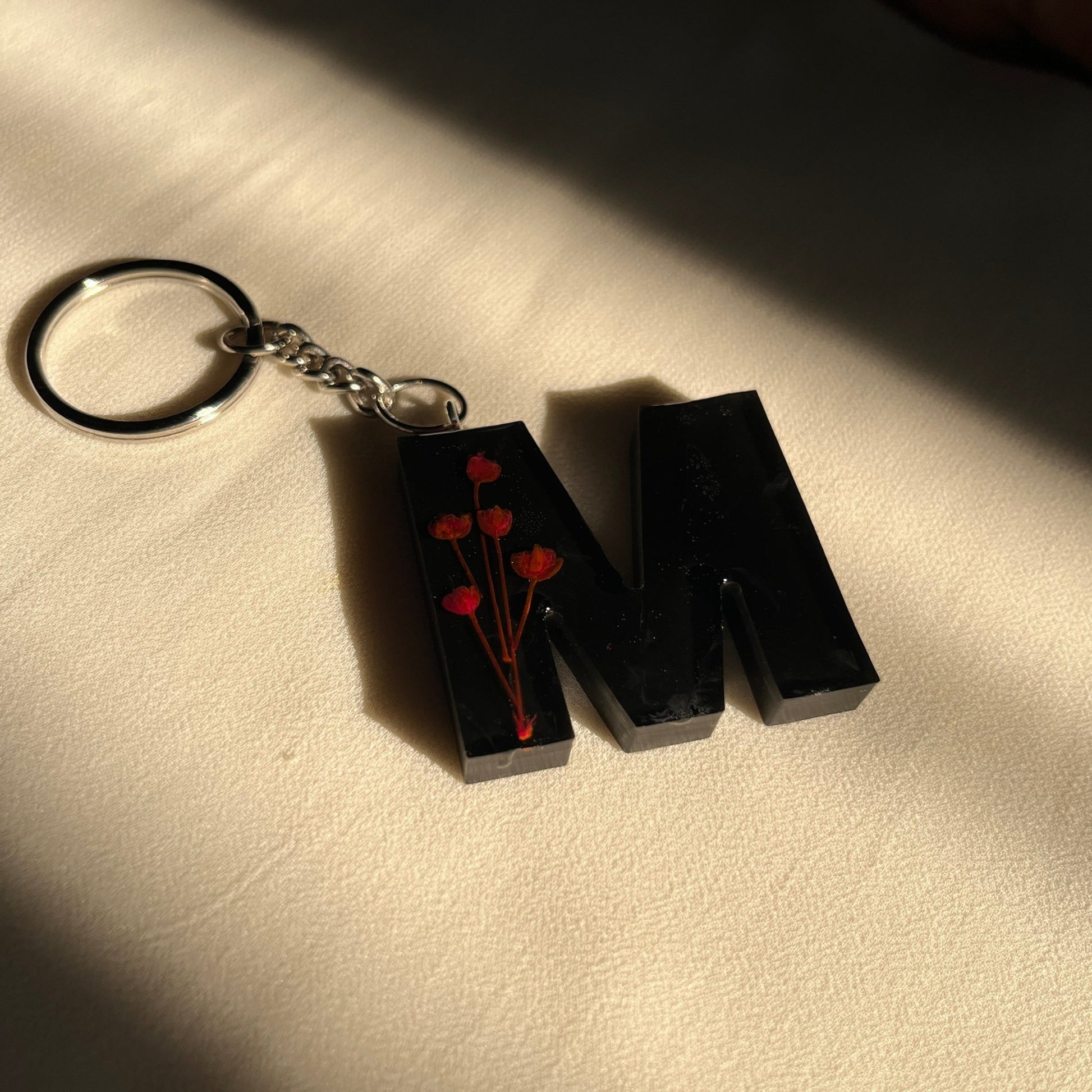 Black Initial Name Keychain