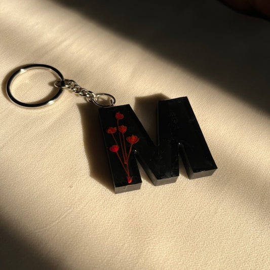 Black Initial Name Keychain