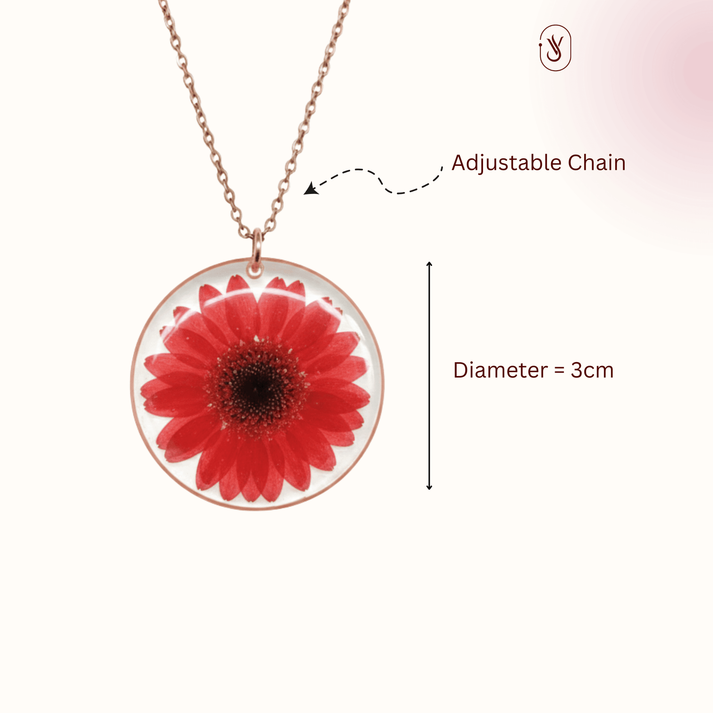 Real Red Daisy Necklace – Handmade Resin Pendant | Anti-Tarnish Chain
