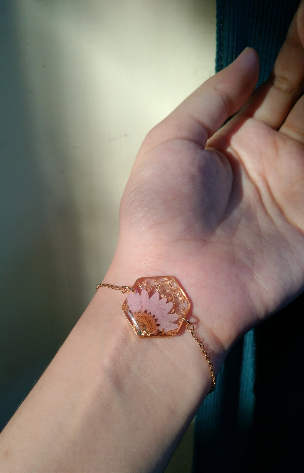 Pink Daisy Anti-Tarnish Bracelet - Customisable