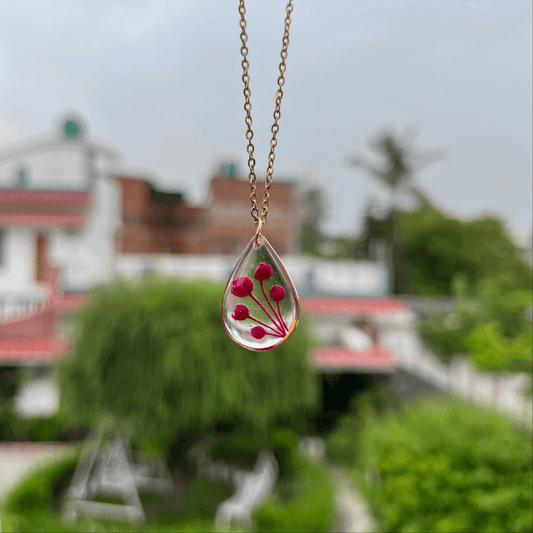 Tear Drop Minimalist Real Flower Anti-Tarnish Pendant- Customizable Gift for Her