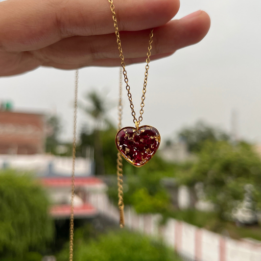 Minimalist Heart Real Rose Anti-Tarnish Pendant- Customizable Gift for Her