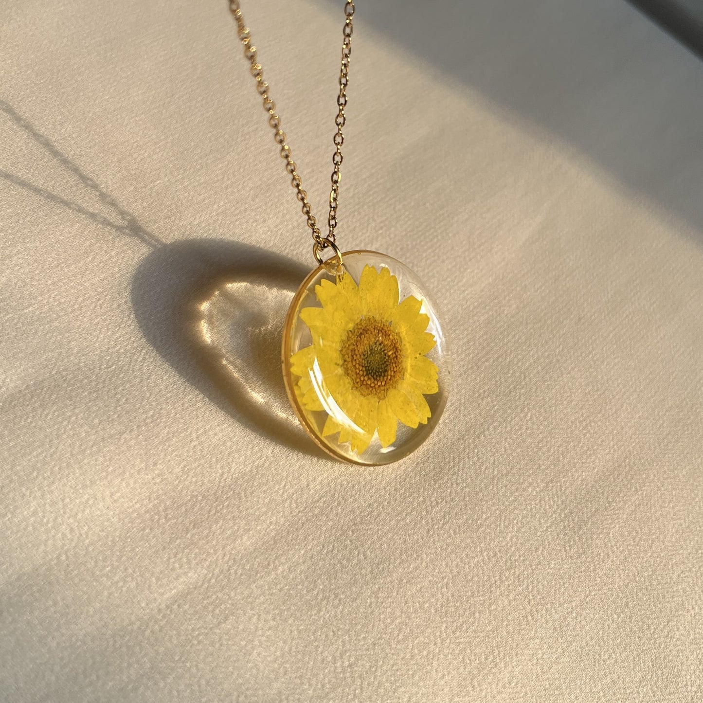 Real Yellow Daisy Necklace Handmade Resin Pendant | Anti-Tarnish Chain