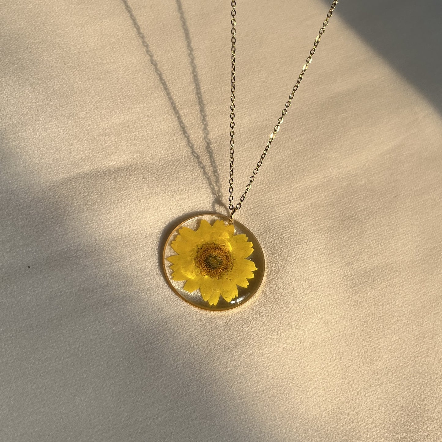 Real Yellow Daisy Necklace Handmade Resin Pendant | Anti-Tarnish Chain