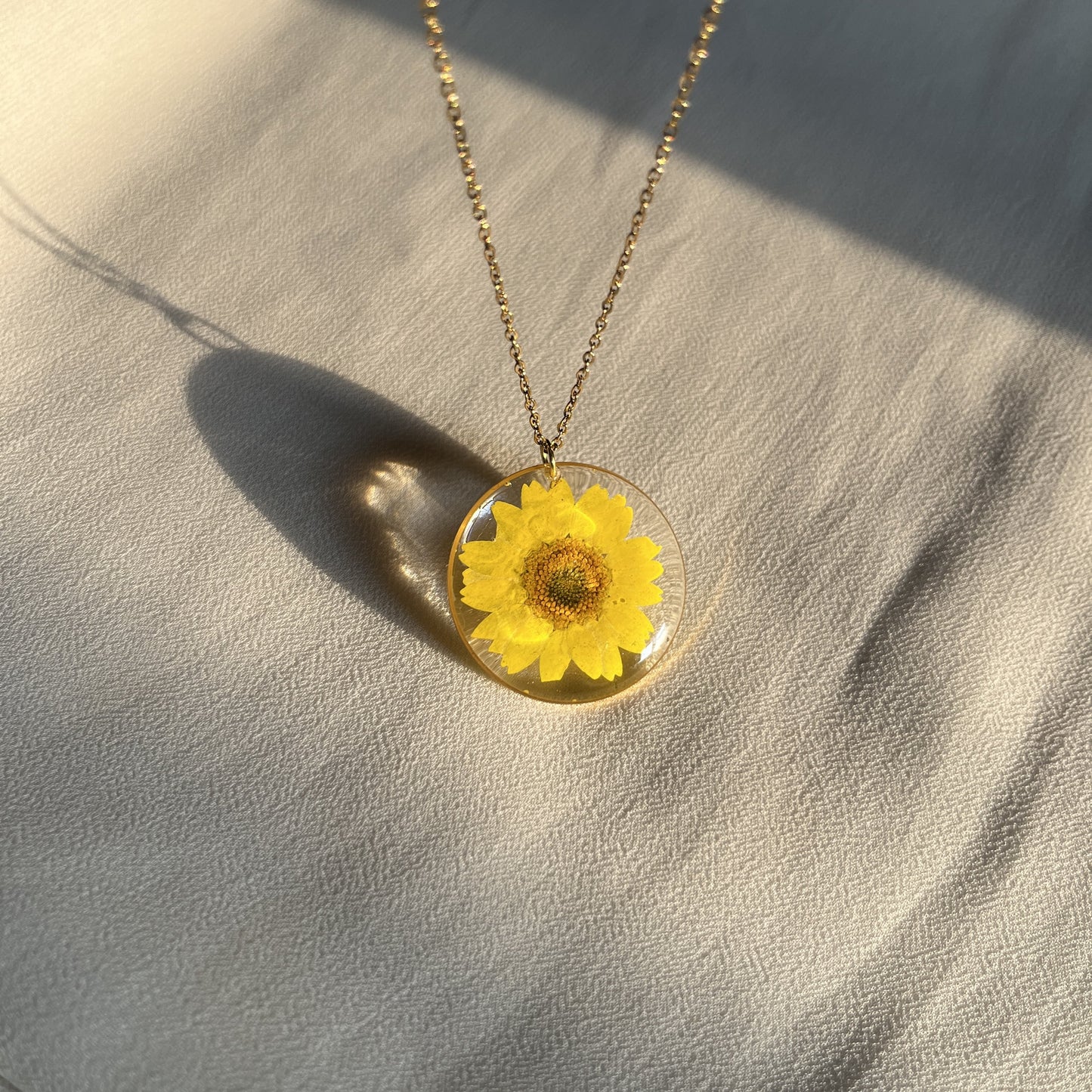 Real Yellow Daisy Necklace Handmade Resin Pendant | Anti-Tarnish Chain