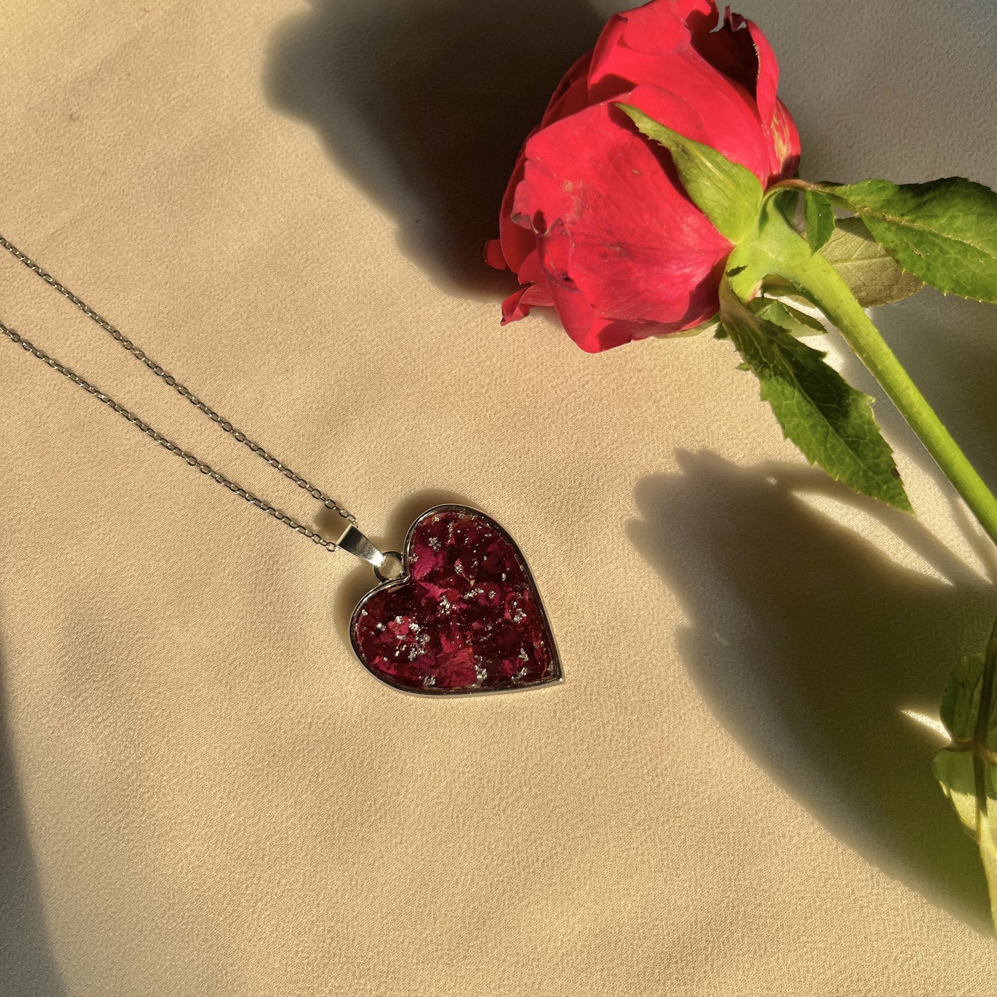 Rose Heart Shape Anti Tarnish Necklace- Customisable Gift For Her