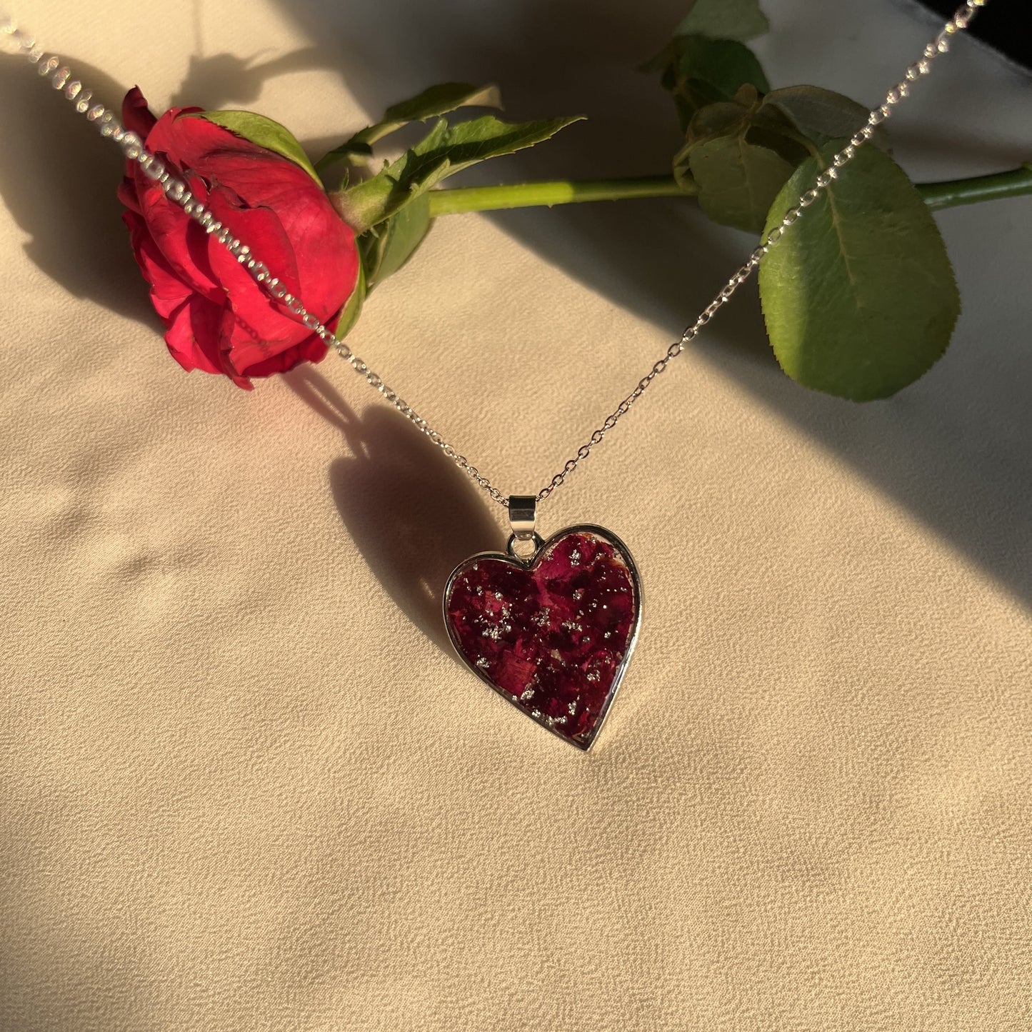 Rose Heart Shape Anti Tarnish Necklace- Customisable Gift For Her