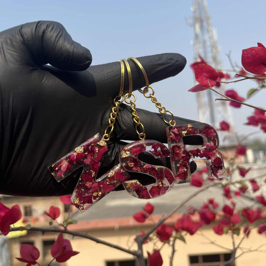 Real Rose Initial Name Keychain - Customise Gift For Her