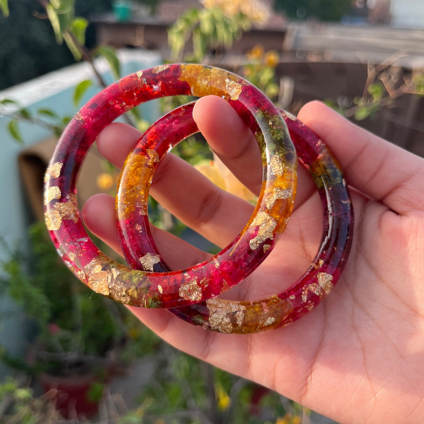 Handmade Real Flowers Bangles – Customisable Pair of 2 | Unique Gift for Women