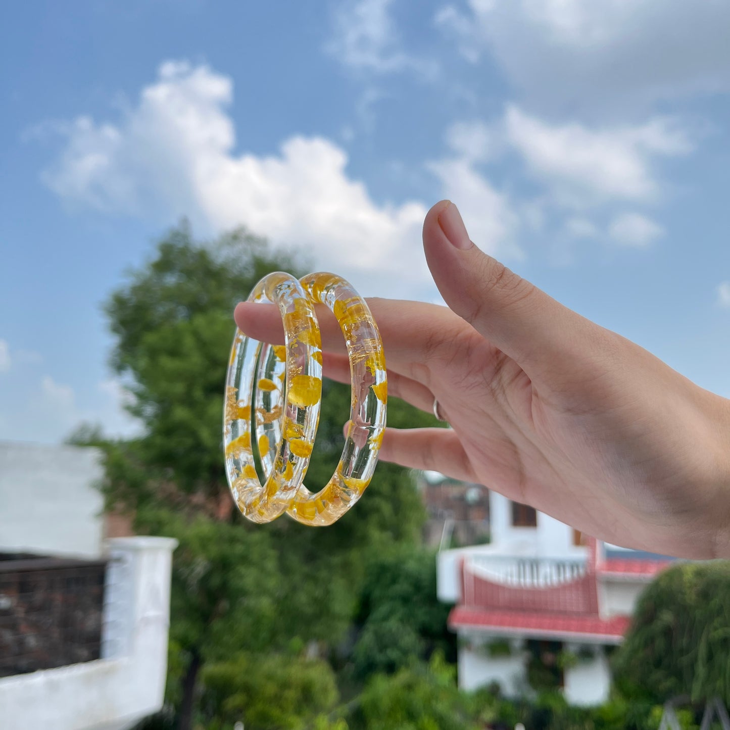 Real Yellow Flower Resin Bangles (Pair of 2) – Handmade & Preserved Forever