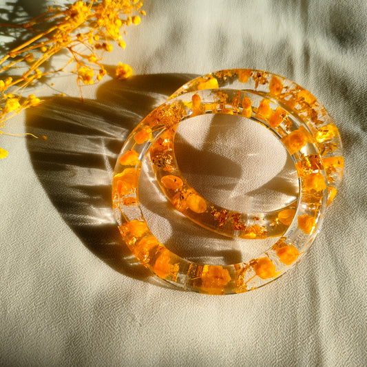 Real Yellow Flower Resin Bangles (Pair of 2) – Handmade & Preserved Forever