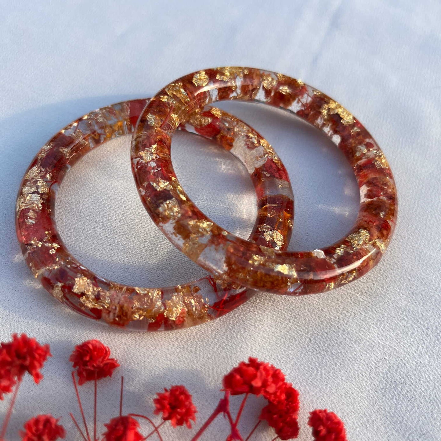 Real Red Flower Resin Bangles (Pair of 2) – Handmade & Preserved Forever