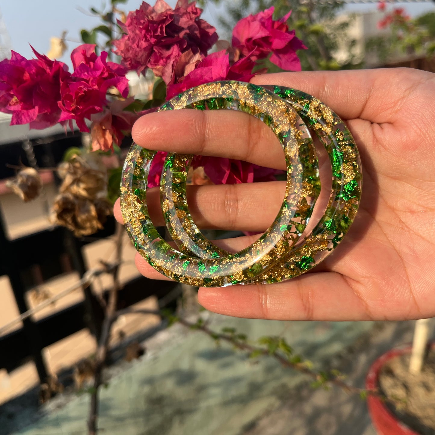 Handmade Real Flowers Bangles – Customisable Pair of 2 | Unique Gift for Women